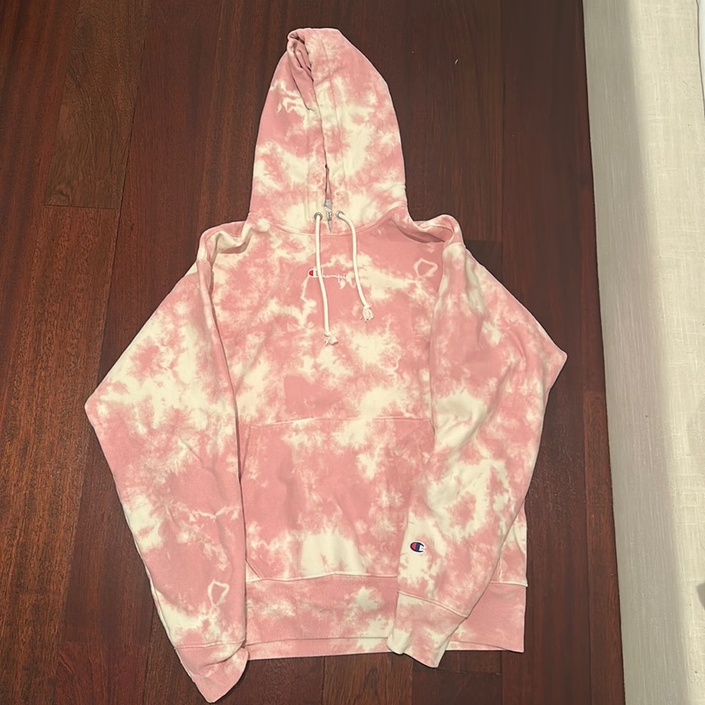 champion reverse weave from urban outfitters pink tie-dye sweatshirt hoodie